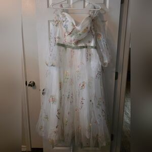 Floral Embroidered Sheer White Dress